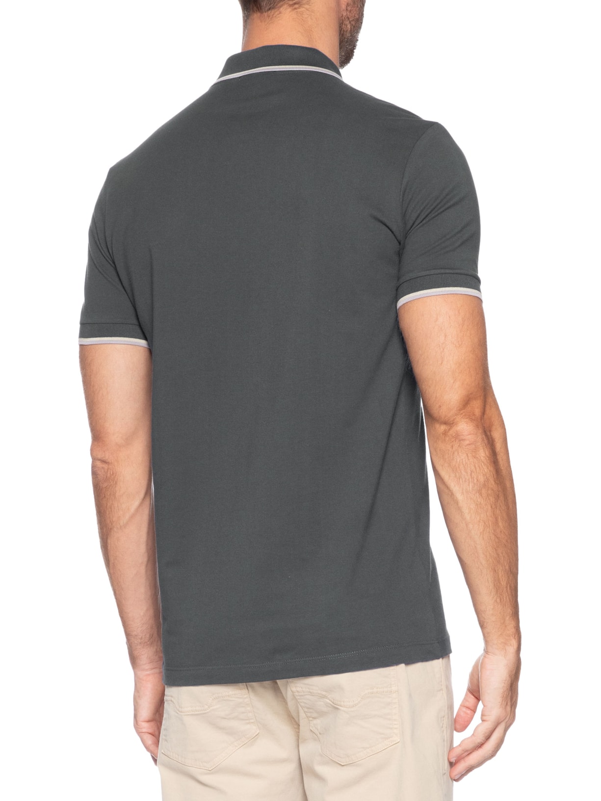 Polo Masculina Manga Curta Friso Duplo Cinza Reserva