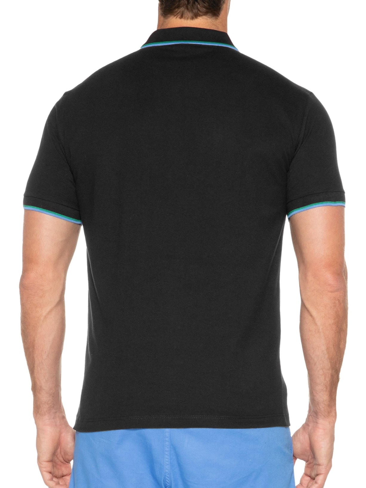 Pólo Masculina Manga Curta Friso Duplo Preto Reserva