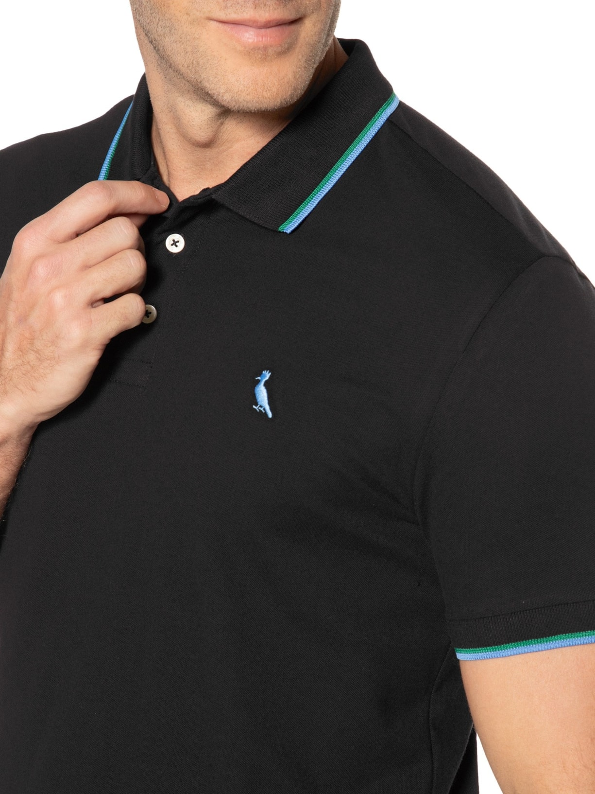 Pólo Masculina Manga Curta Friso Duplo Preto Reserva