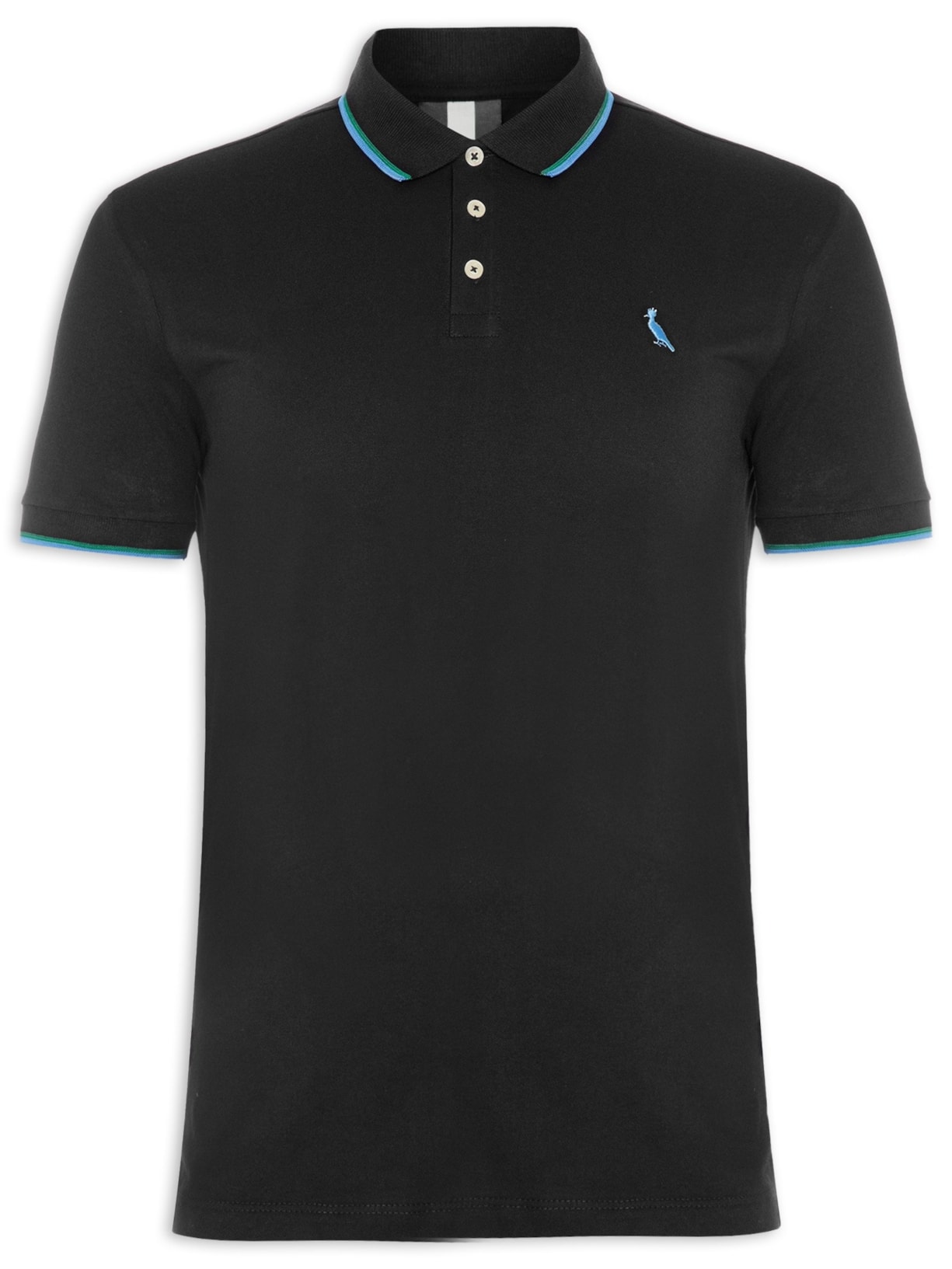 Pólo Masculina Manga Curta Friso Duplo Preto Reserva