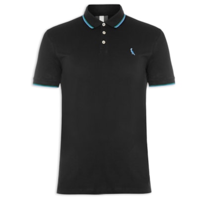 Pólo Masculina Manga Curta Friso Duplo - Preto