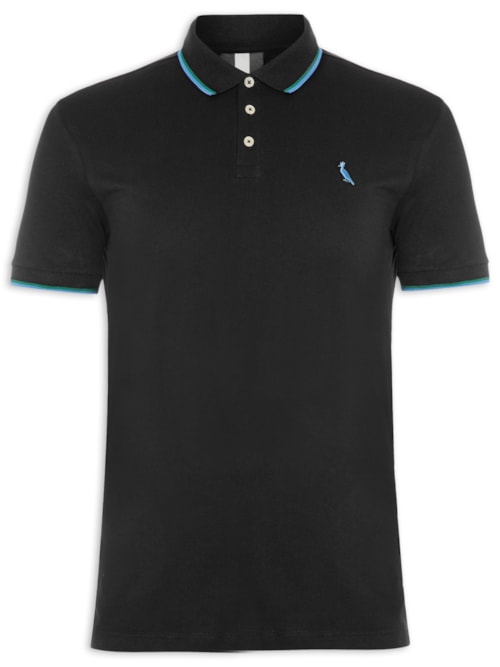 Pólo Masculina Manga Curta Friso Duplo - Preto