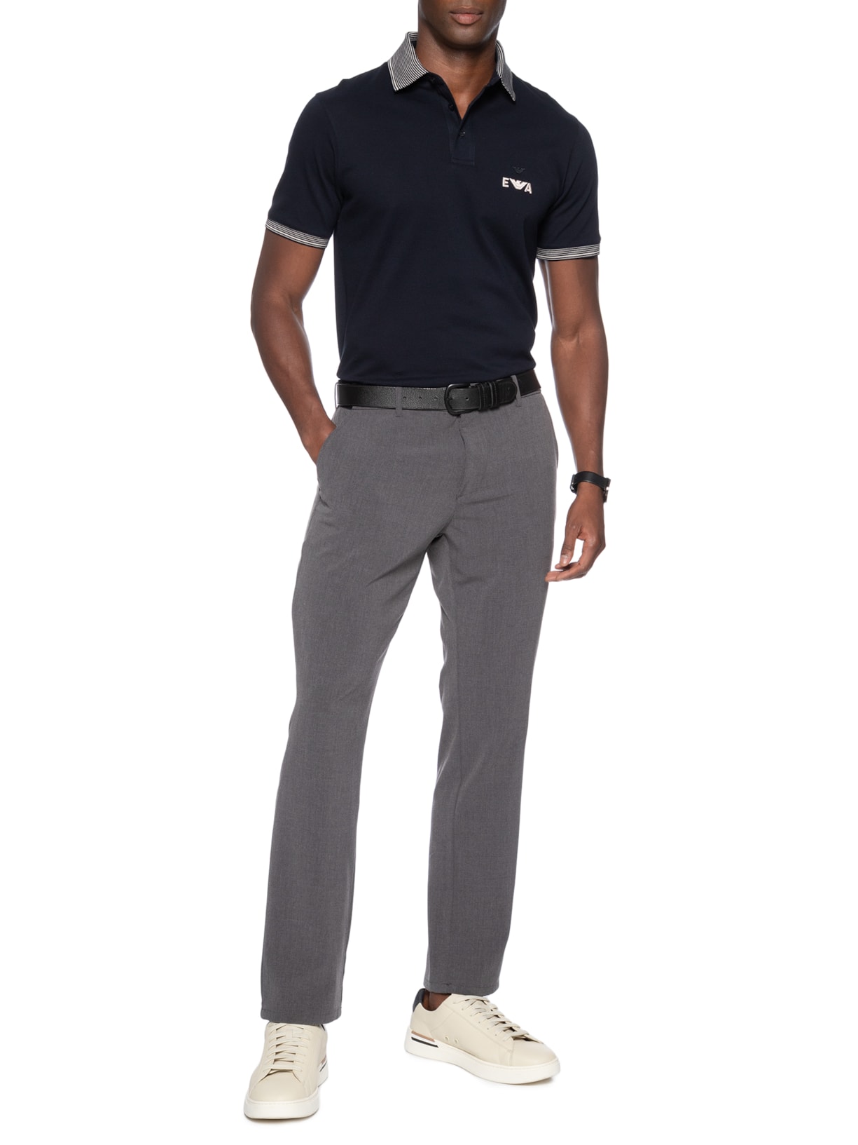 Polo Masculina Manga Curta Friso Listrado Azul Emporio Armani