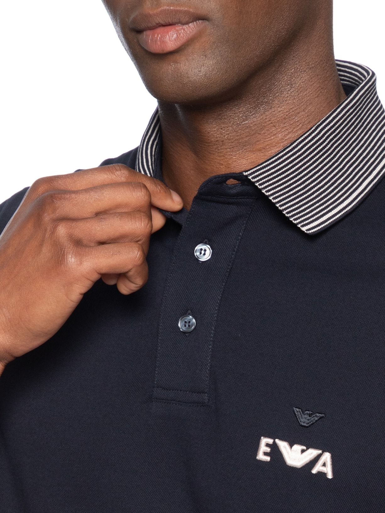 Polo Masculina Manga Curta Friso Listrado Azul Emporio Armani