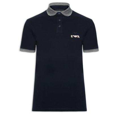 Polo Masculina Manga Curta Friso Listrado - Azul