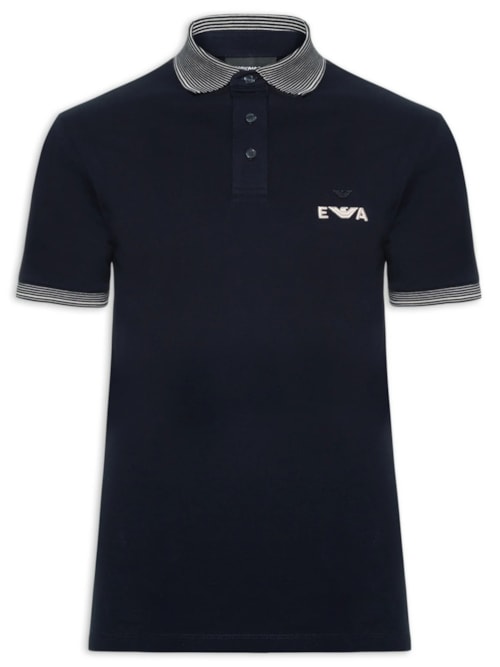 Polo Masculina Manga Curta Friso Listrado - Azul
