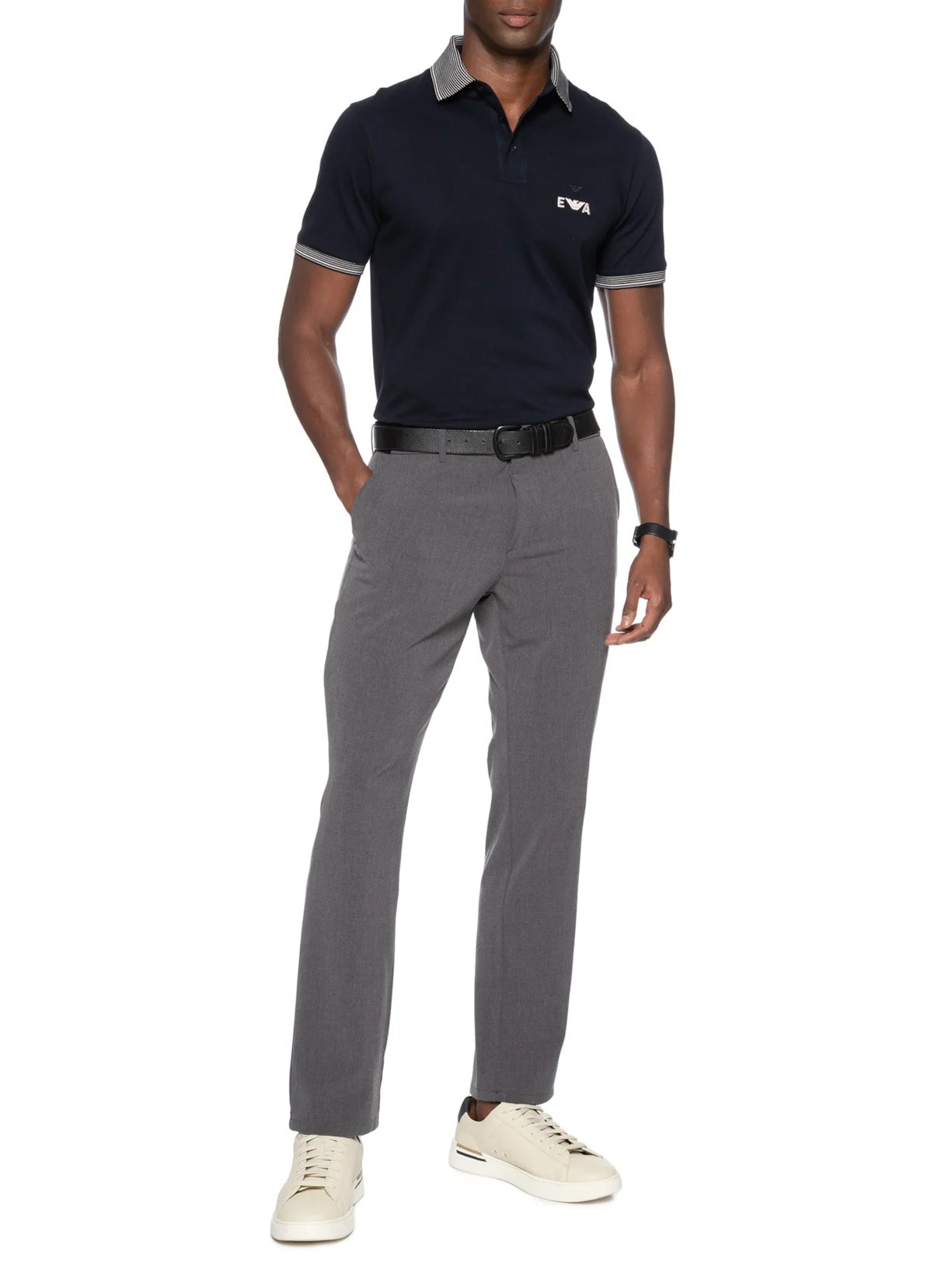 Polo Masculina Manga Curta Friso Listrado Azul Emporio Armani