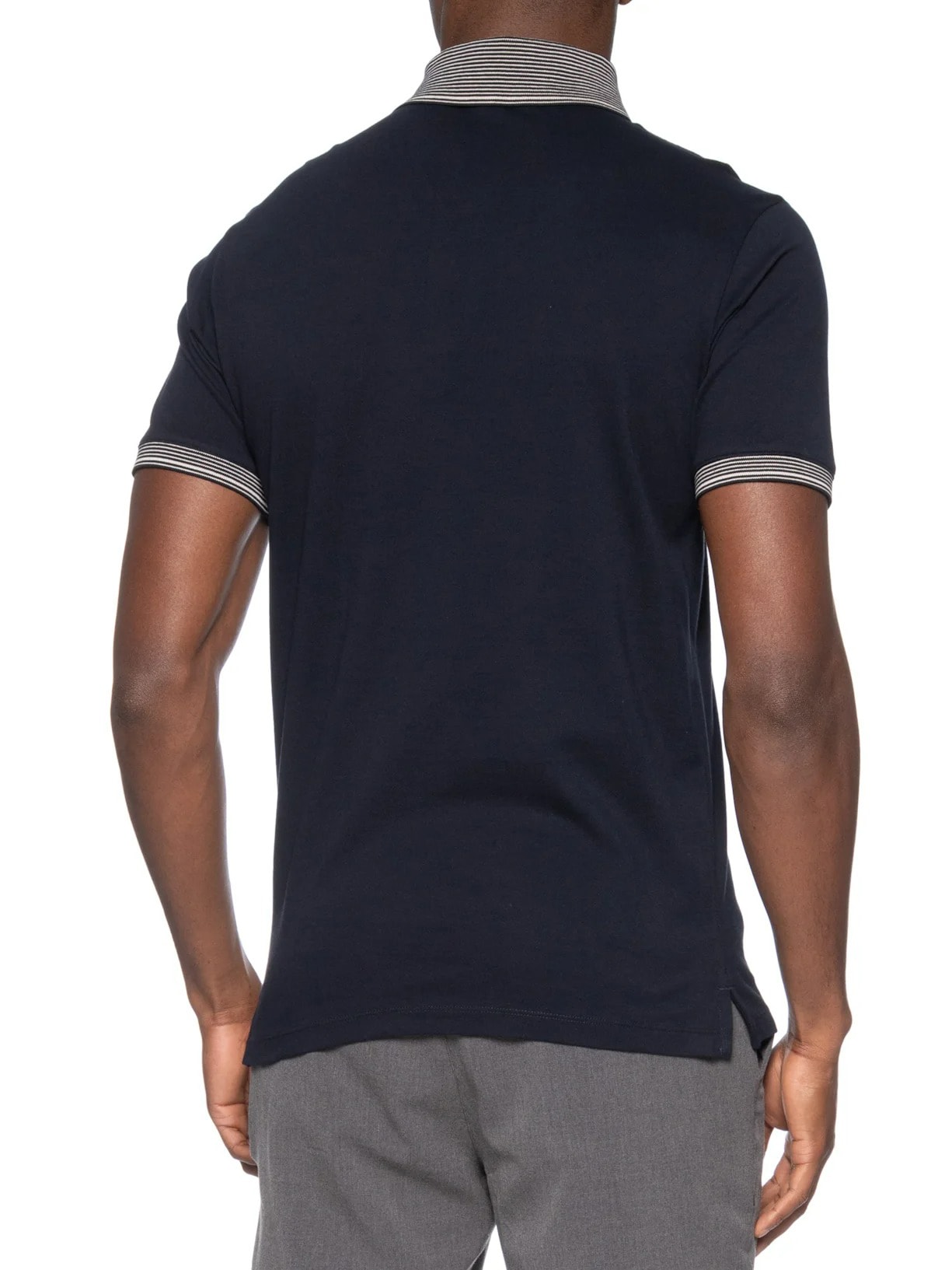 Polo Masculina Manga Curta Friso Listrado Azul Emporio Armani