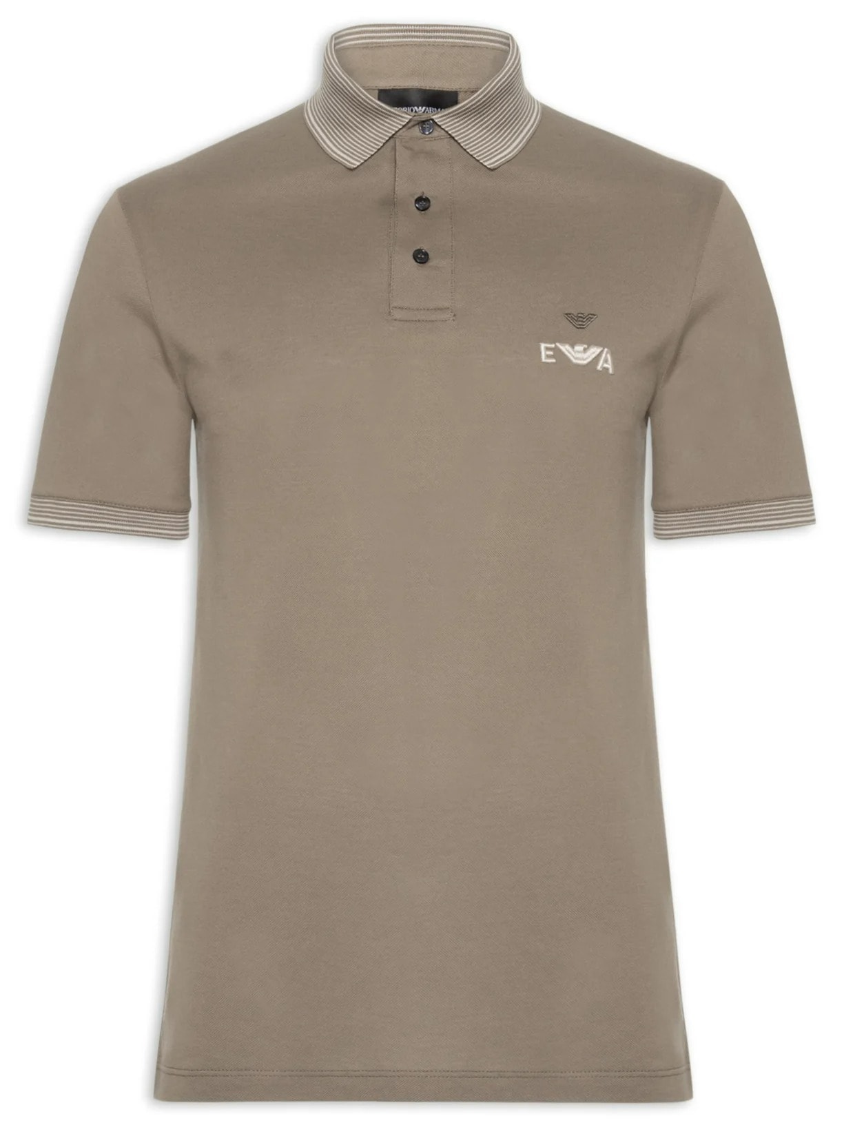 Polo Masculina Manga Curta Friso Listrado Bege Emporio Armani