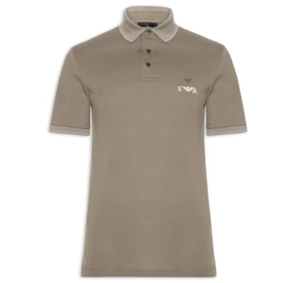 Polo Masculina Manga Curta Friso Listrado - Bege