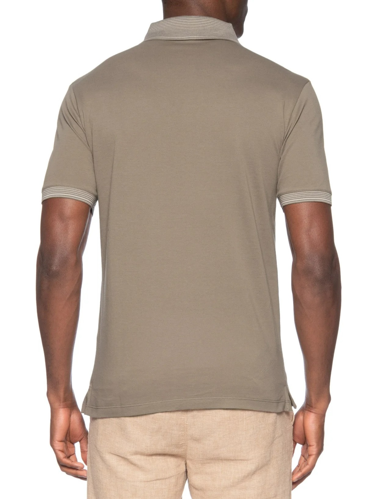 Polo Masculina Manga Curta Friso Listrado Bege Emporio Armani