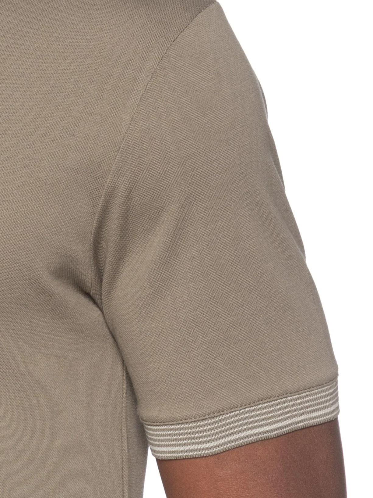 Polo Masculina Manga Curta Friso Listrado Bege Emporio Armani