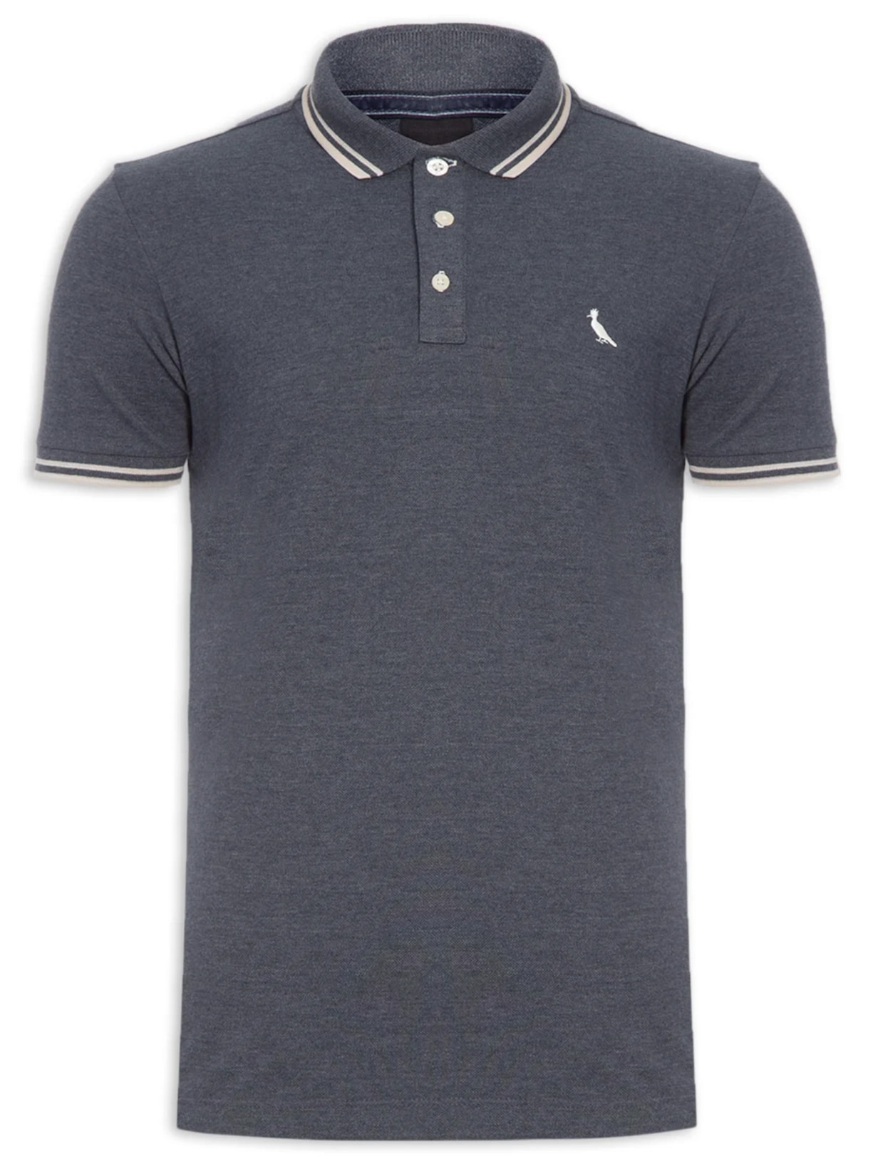 Polo Masculina Manga Curta  Friso Rajado Azul Reserva