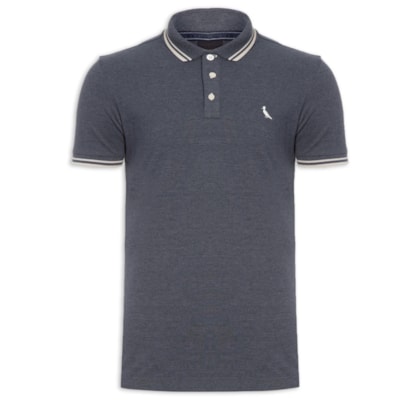 Polo Masculina Manga Curta  Friso Rajado - Azul
