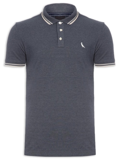 Polo Masculina Manga Curta Friso Rajado - Azul