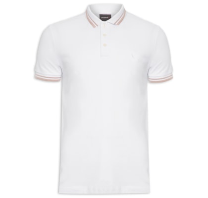 Polo Masculina Manga Curta Friso Rajado - Branco