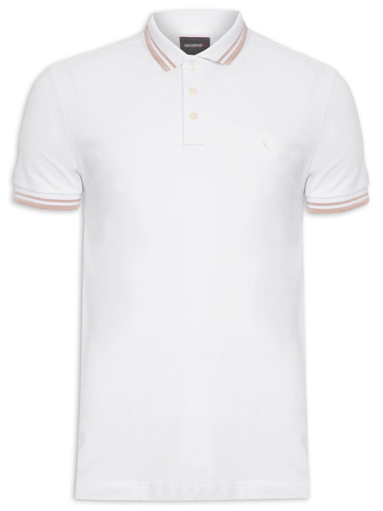 Polo Masculina Manga Curta Friso Rajado - Branco