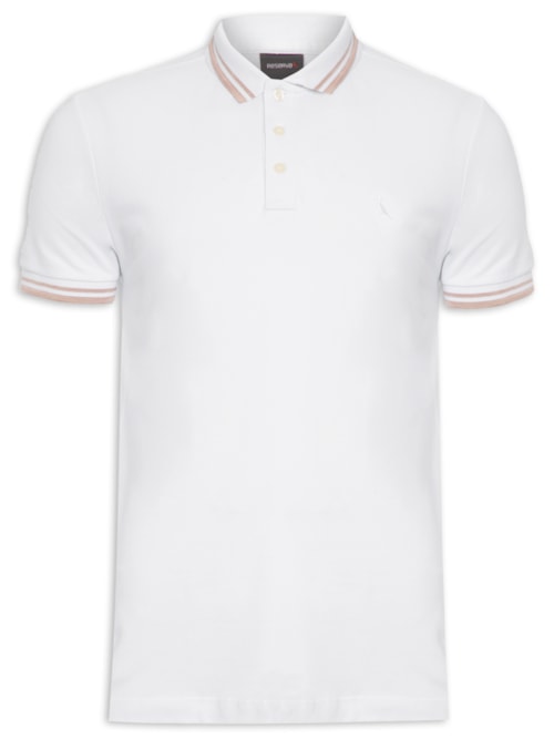 Polo Masculina Manga Curta Friso Rajado - Branco