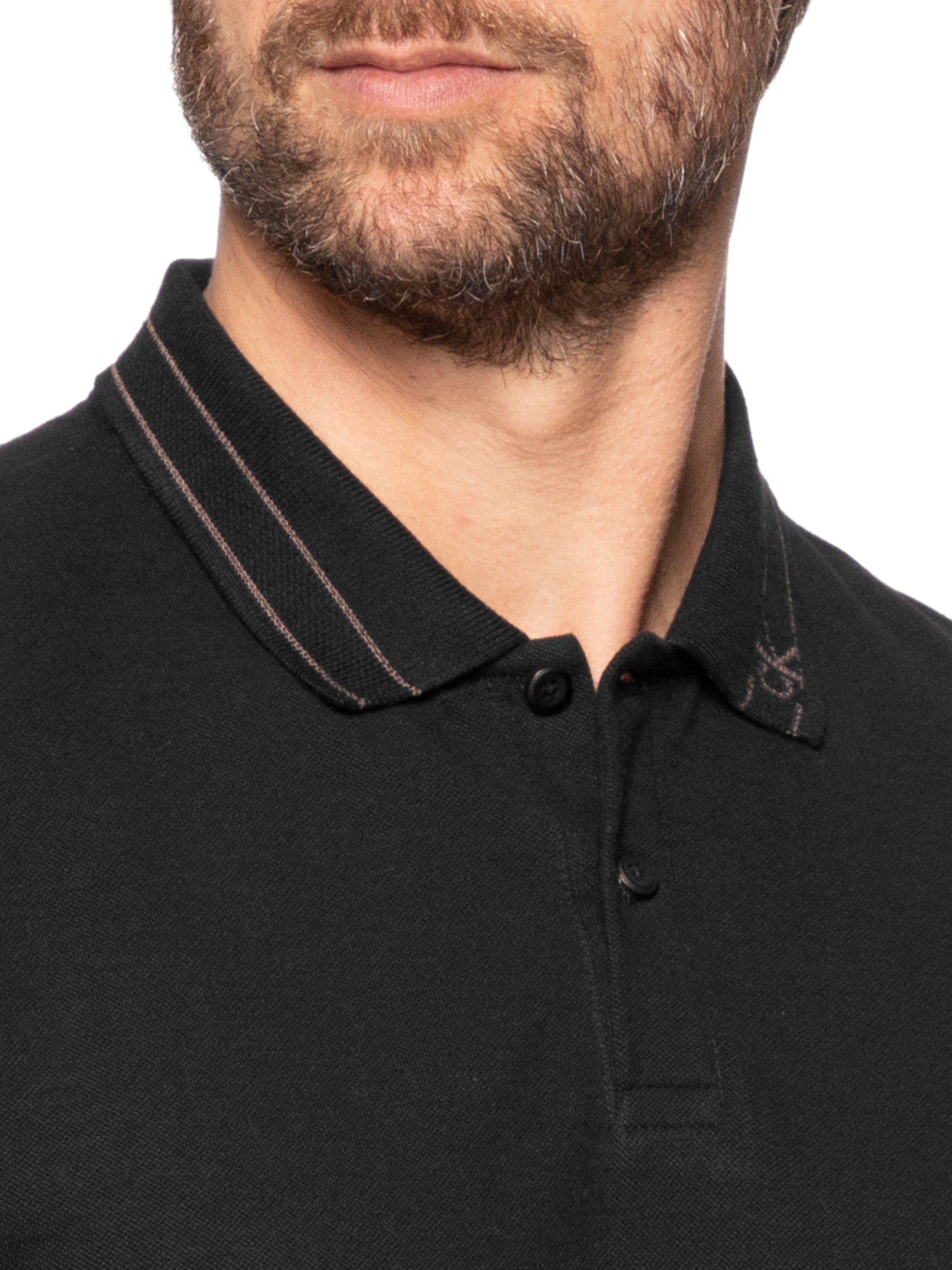 Calvin Klein Jeans - Polo Masculina Manga Curta Frisos Gola - Preto