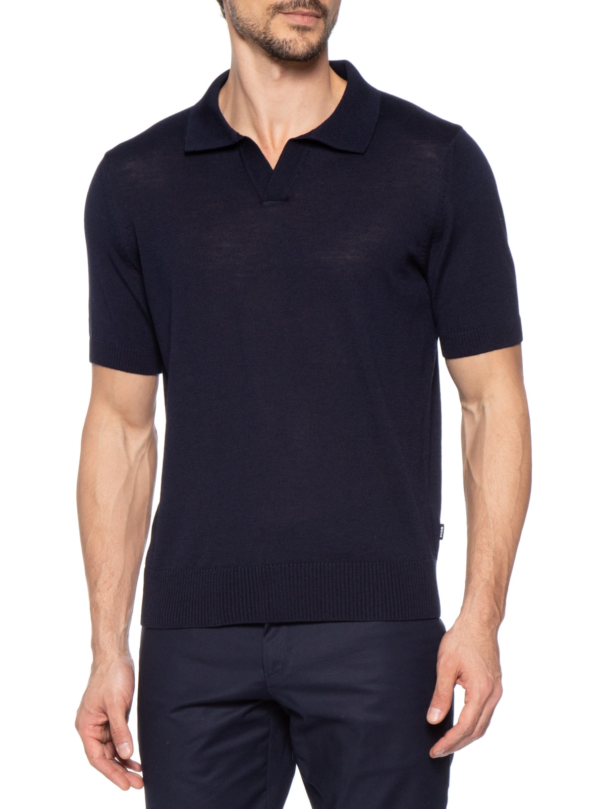 Polo Masculina Manga Curta H-Lantoni Azul Boss