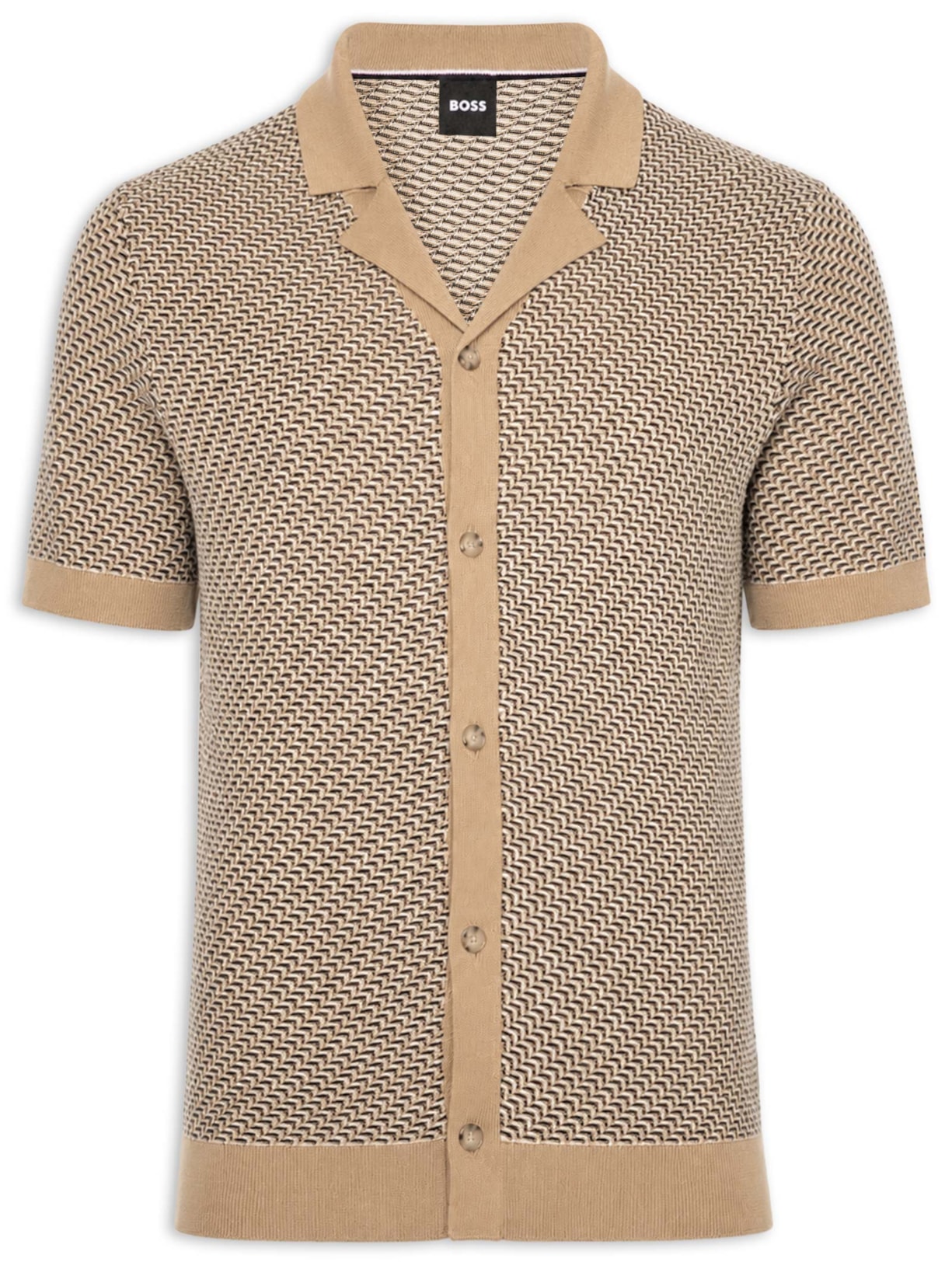 Polo Masculina Manga Curta H-Lomare Bege Boss