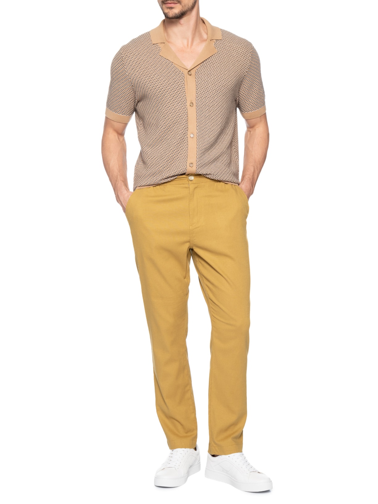 Polo Masculina Manga Curta H-Lomare Bege Boss