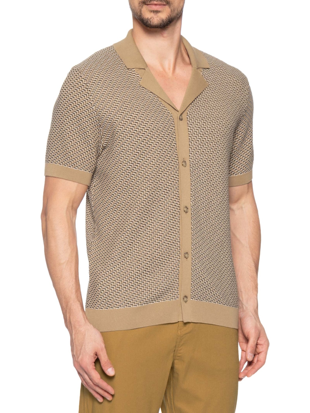 Polo Masculina Manga Curta H-Lomare Bege Boss