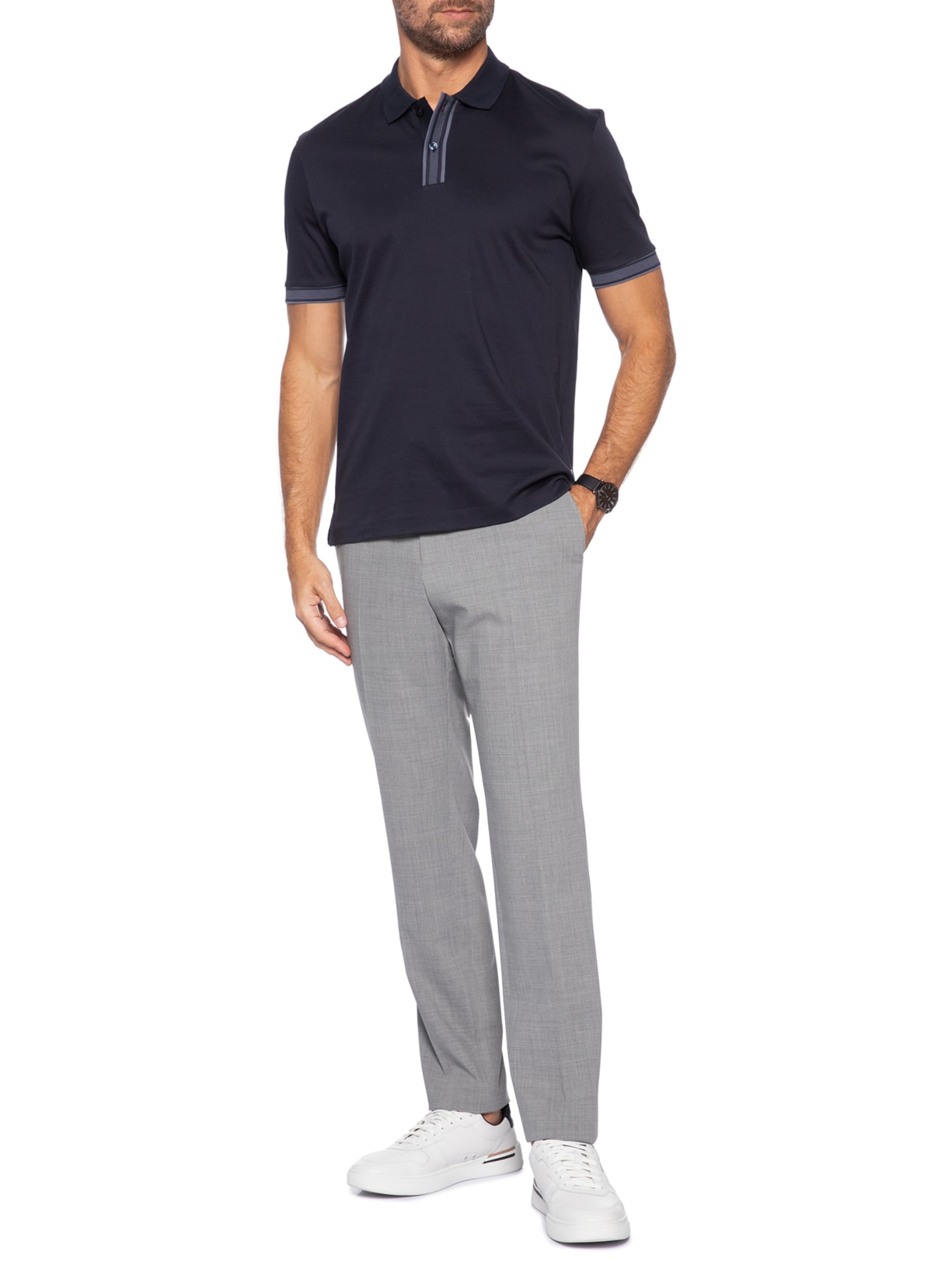 Pólo Masculina Manga Curta H-Parlay Azul Boss