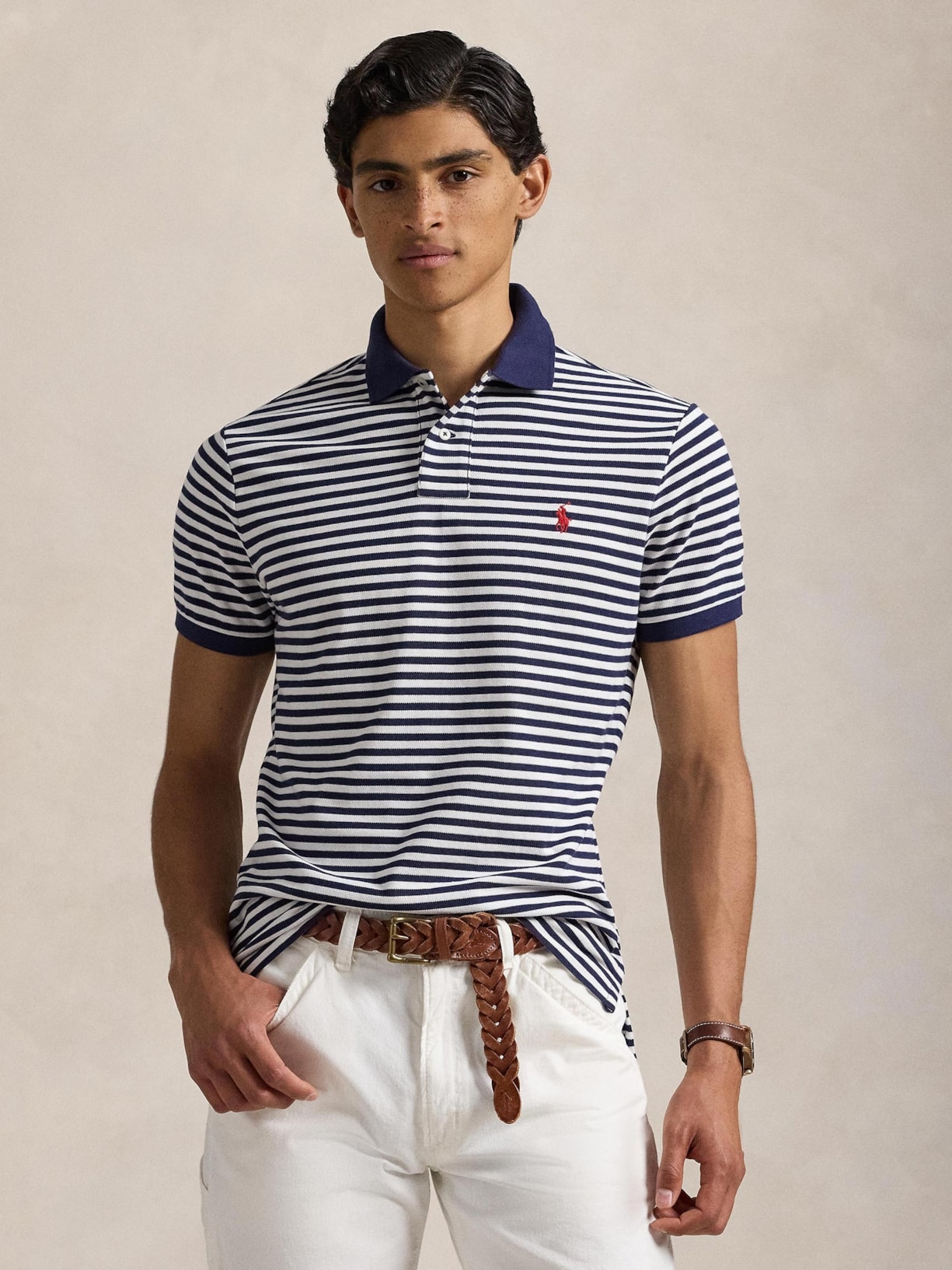 Polo Masculina Manga Curta Listrada Classic Logo Bordado Branco Polo Ralph Lauren