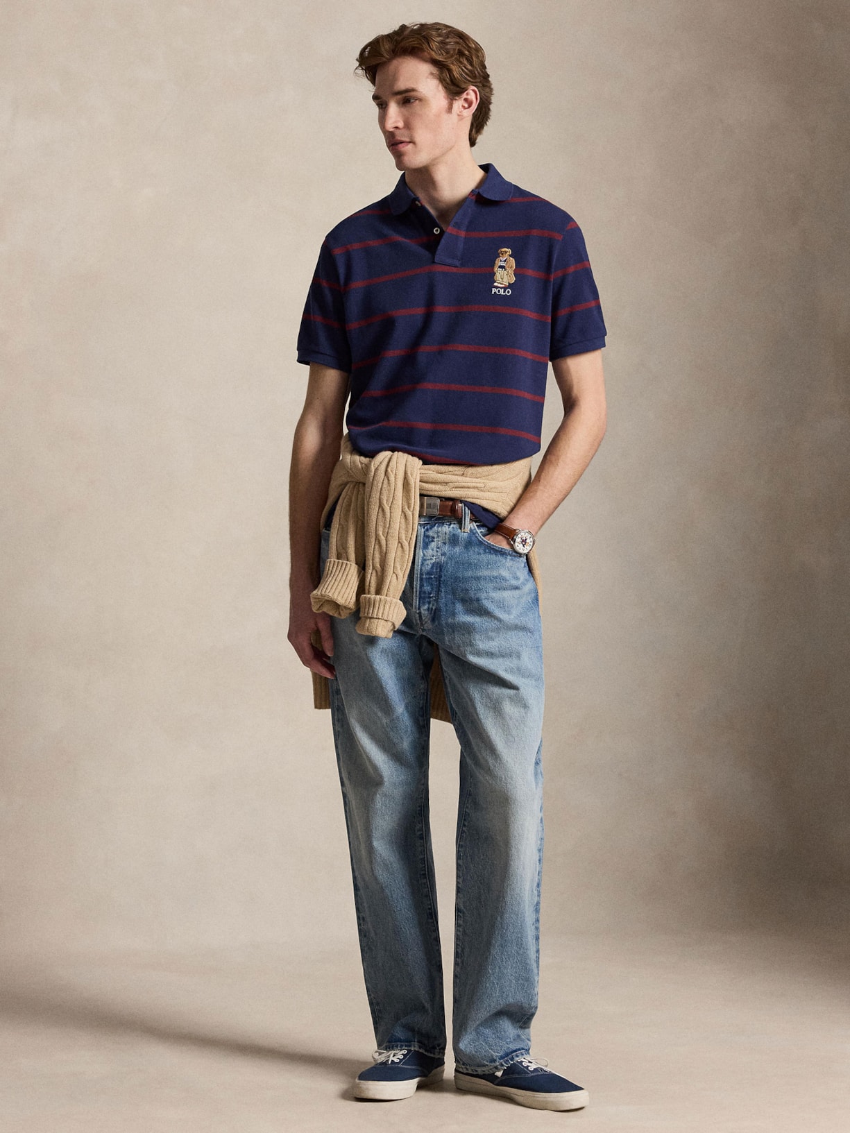 Polo Masculina Manga Curta Listras Bear Azul Polo Ralph Lauren
