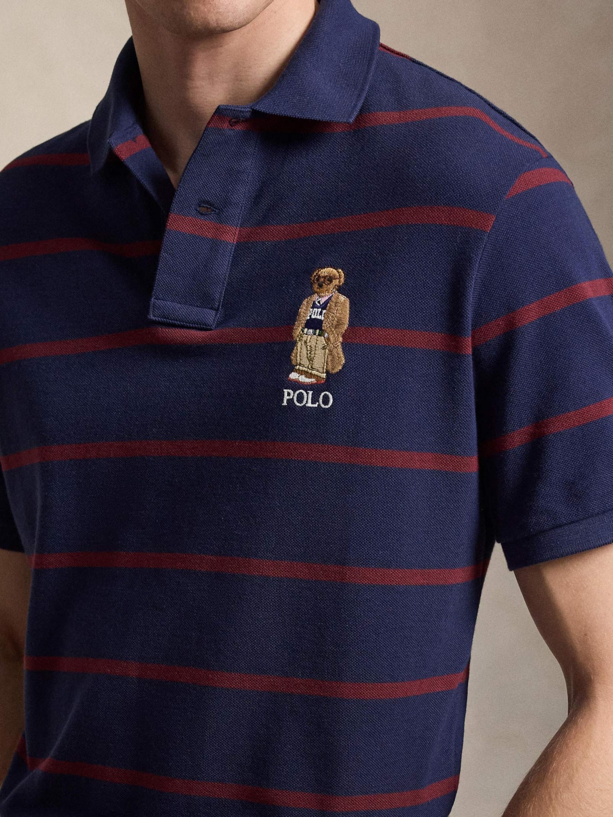 Polo Masculina Manga Curta Listras Bear Azul Polo Ralph Lauren