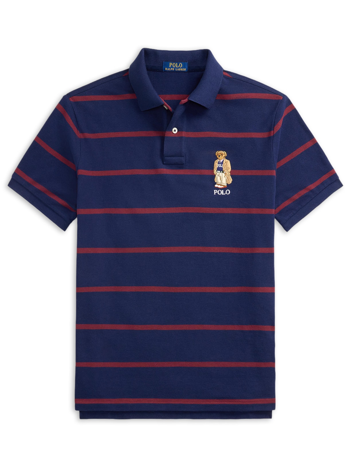 Polo Masculina Manga Curta Listras Bear - Azul