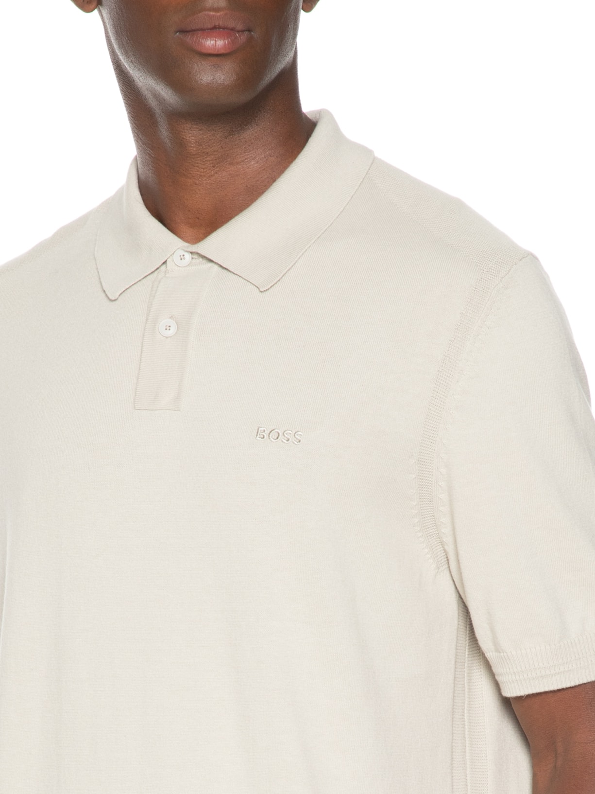 Polo Masculina Manga Curta Logo Bordado Asac Bege Boss