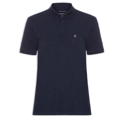 Polo Masculina Manga Curta Logo Bordado - Azul