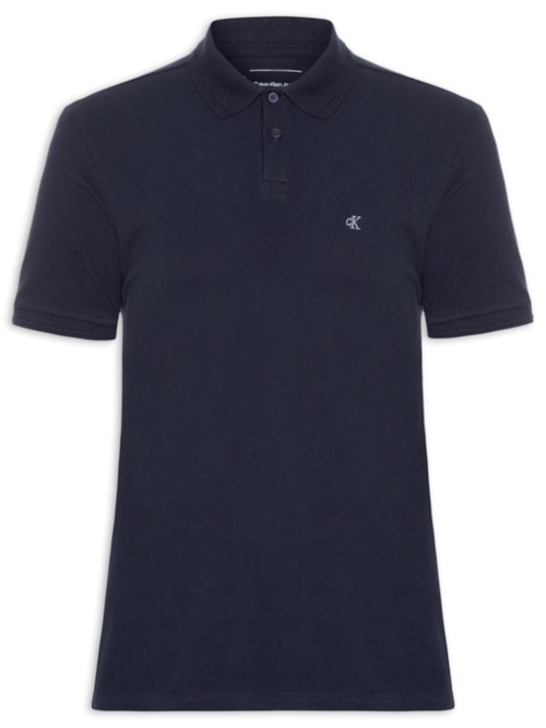 Polo Masculina Manga Curta Logo Bordado - Azul