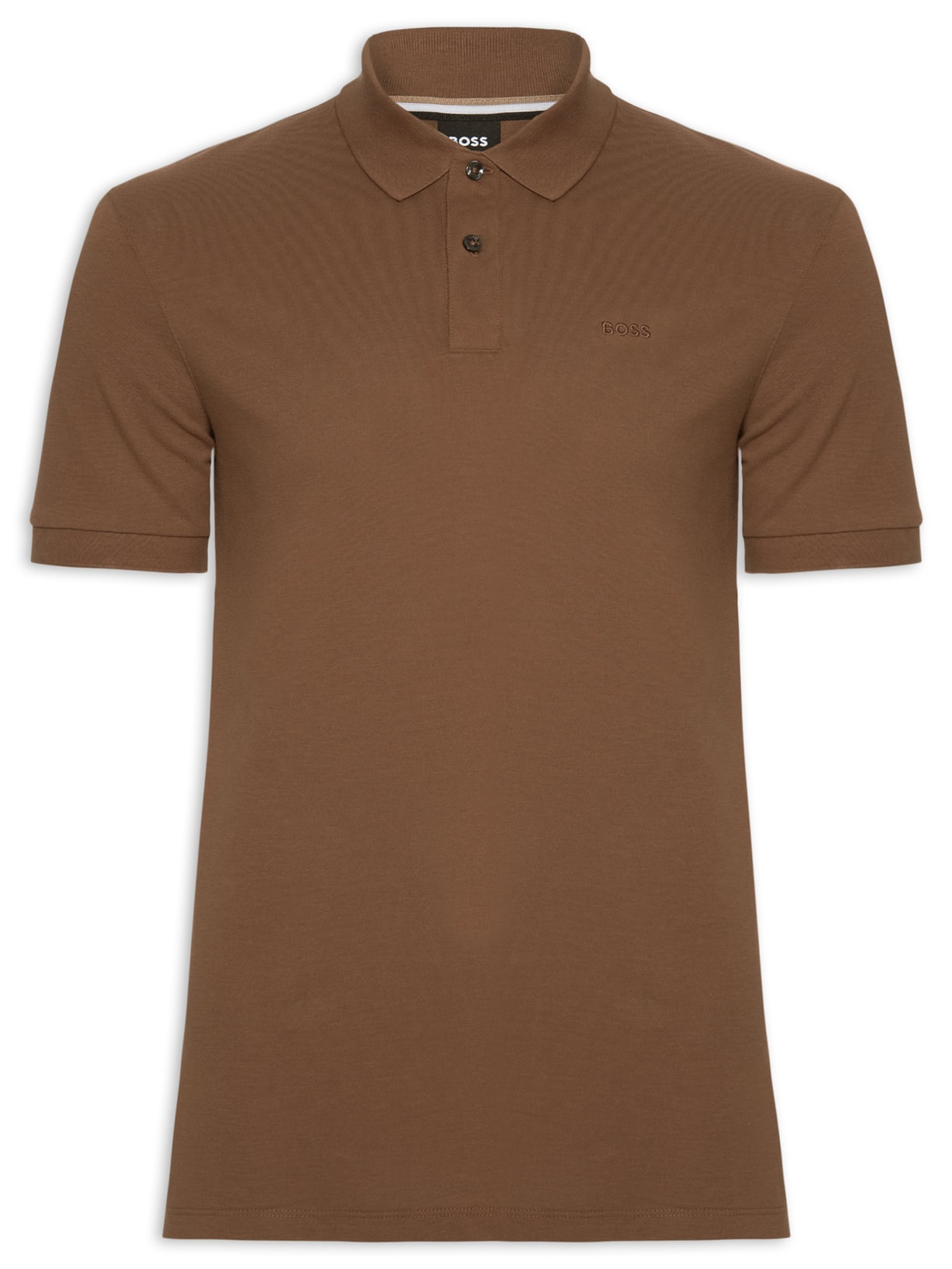 Polo Masculina Manga Curta Logo Bordado - Marrom
