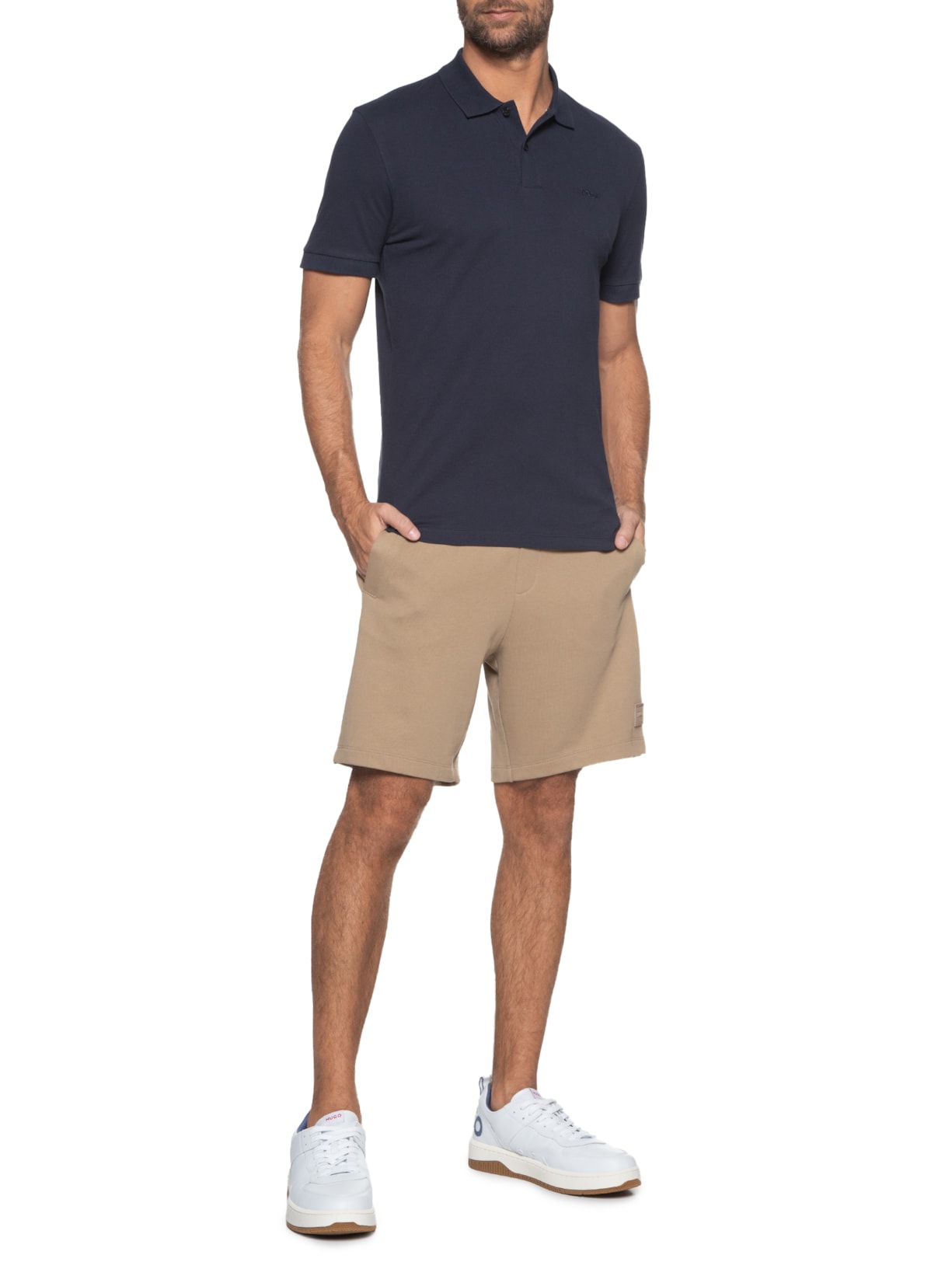 Polo Masculina Manga Curta Logo Bordado Pallas Azul Boss