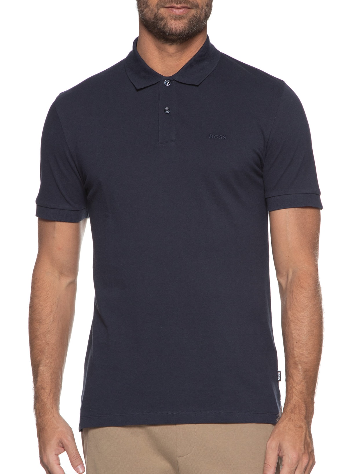 Polo Masculina Manga Curta Logo Bordado Pallas Azul Boss