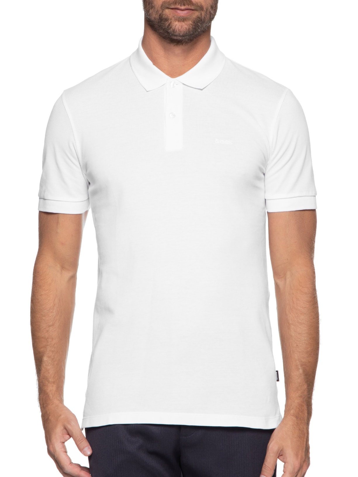 Polo Masculina Manga Curta Logo Bordado Pallas Branco Boss