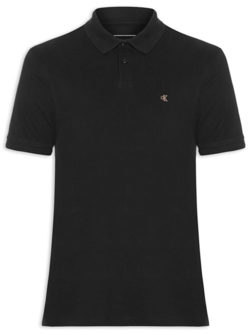 Polo Masculina Manga Curta Logo Bordado - Preto