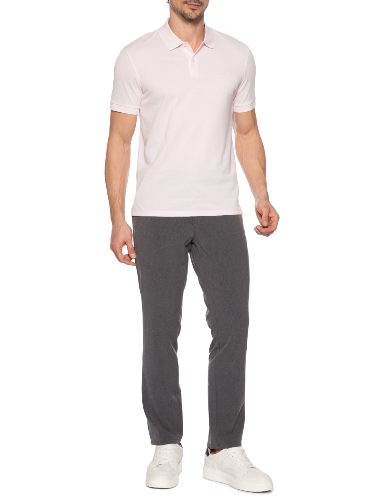 Polo Masculina Manga Curta Logo Bordado Rosa Boss