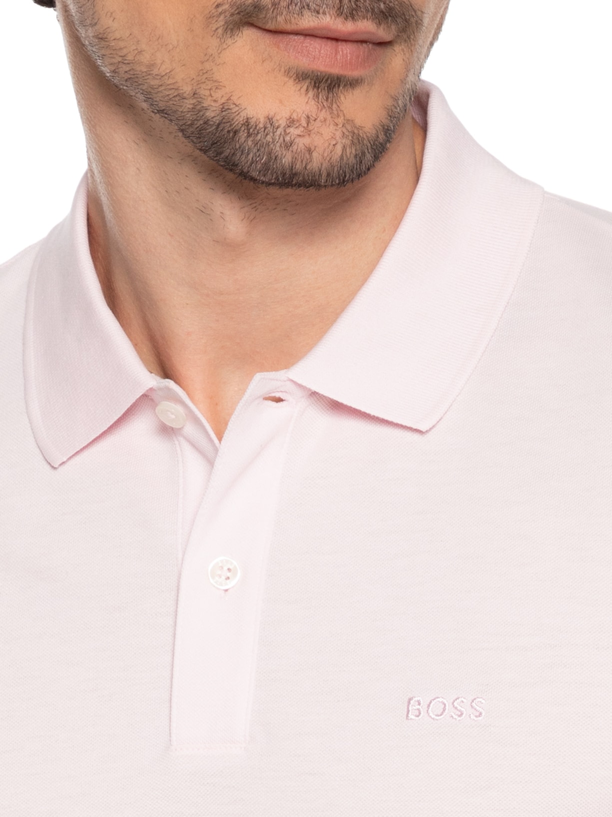 Polo Masculina Manga Curta Logo Bordado Rosa Boss
