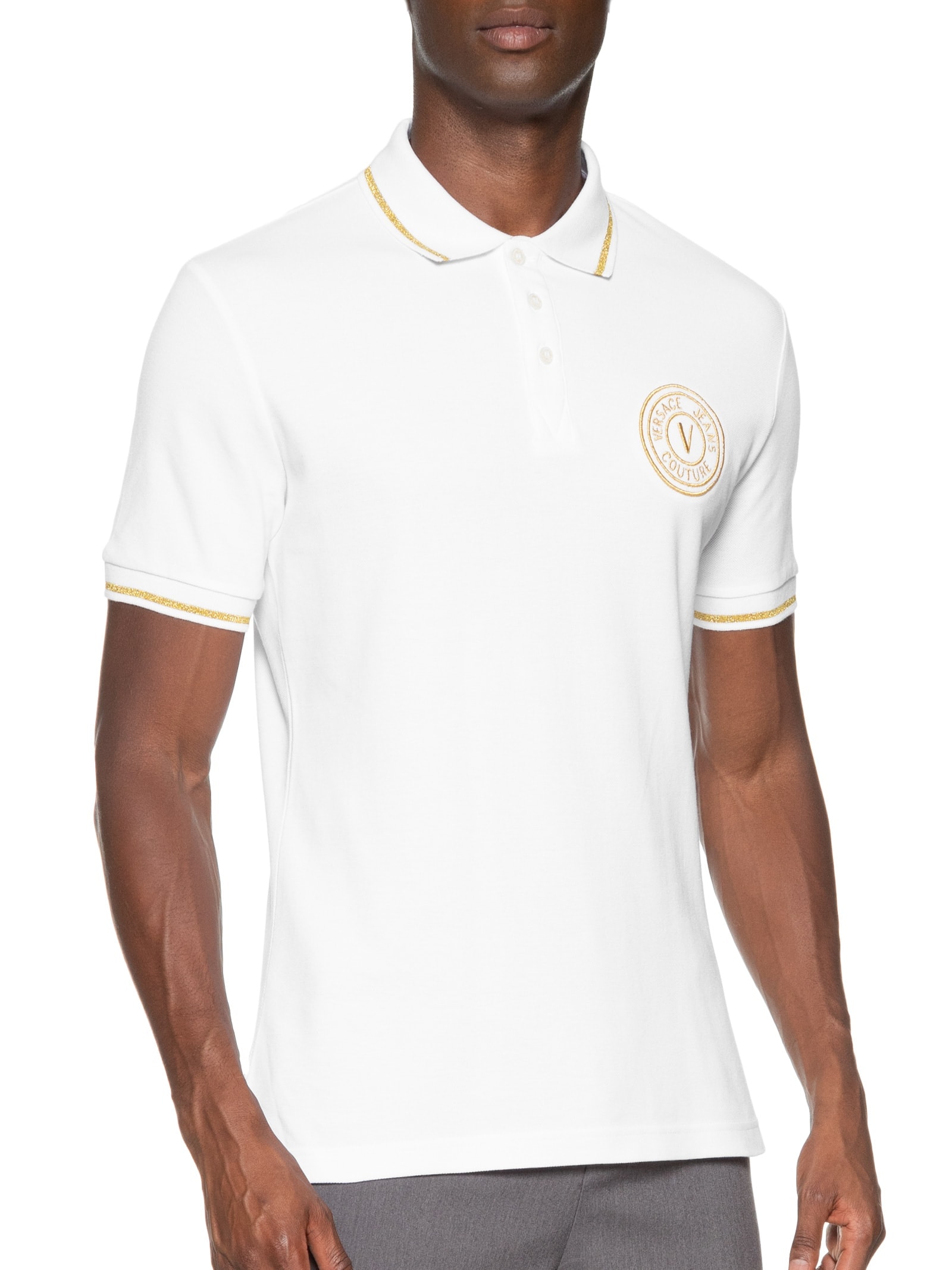 Versace Jeans Couture - Polo Masculina Manga Curta Logo Foil - Branco