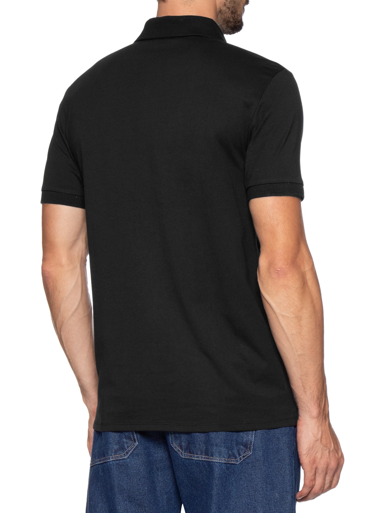 Polo Masculina Manga Curta Logo Silver Jersey Preto Calvin Klein - White Label