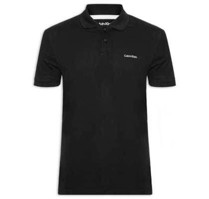 Polo Masculina Manga Curta Logo Silver Jersey - Preto