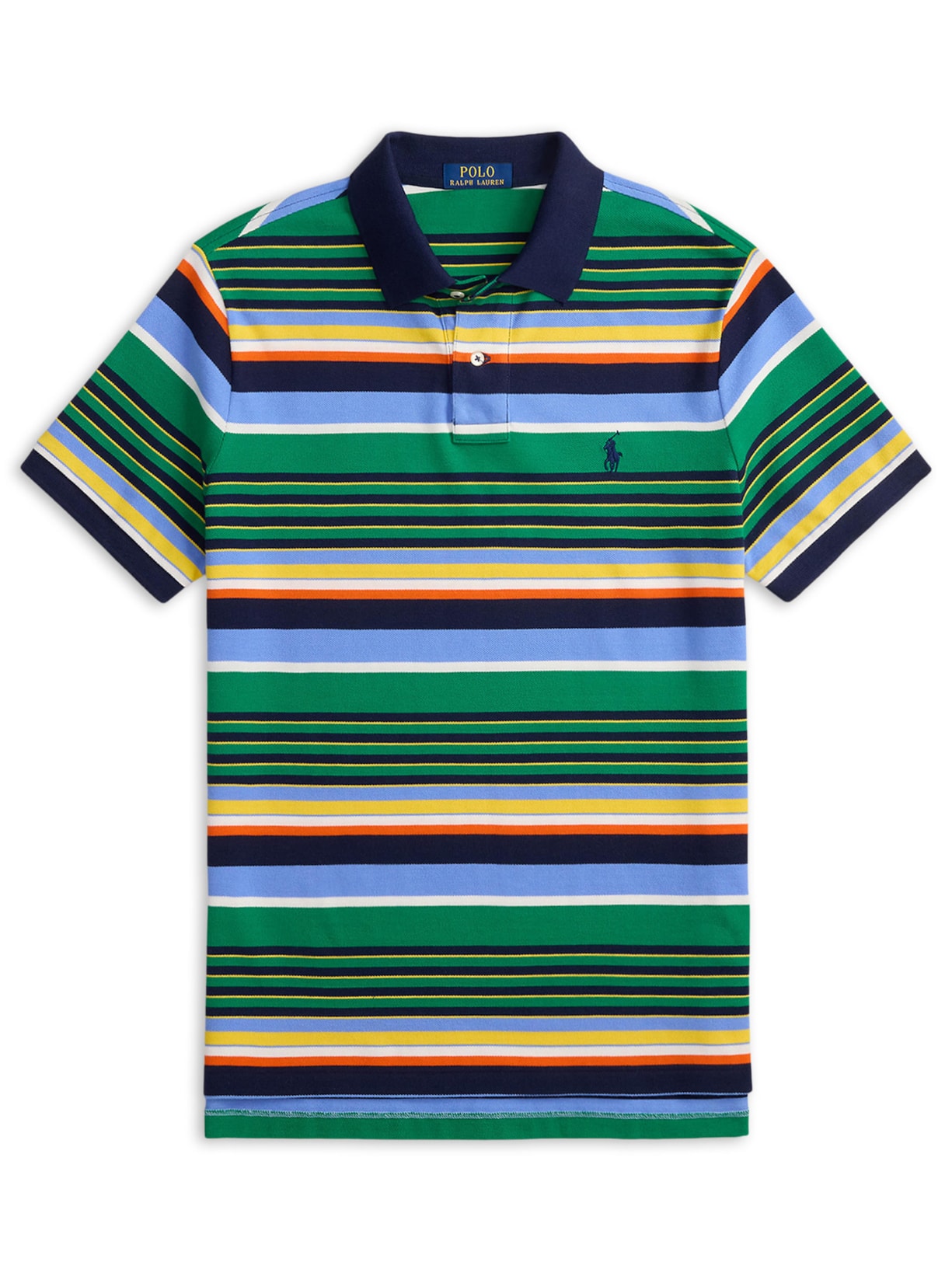 Polo Masculina Manga Curta Multi Listras Logo Bordado Verde Polo Ralph Lauren