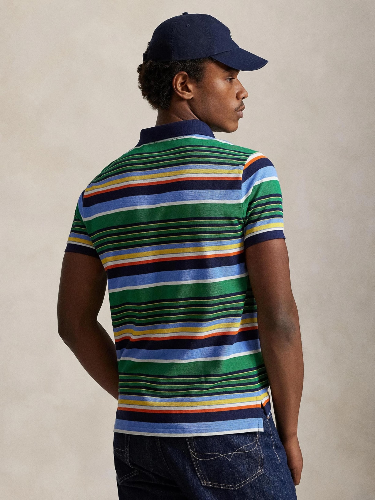 Polo Masculina Manga Curta Multi Listras Logo Bordado Verde Polo Ralph Lauren