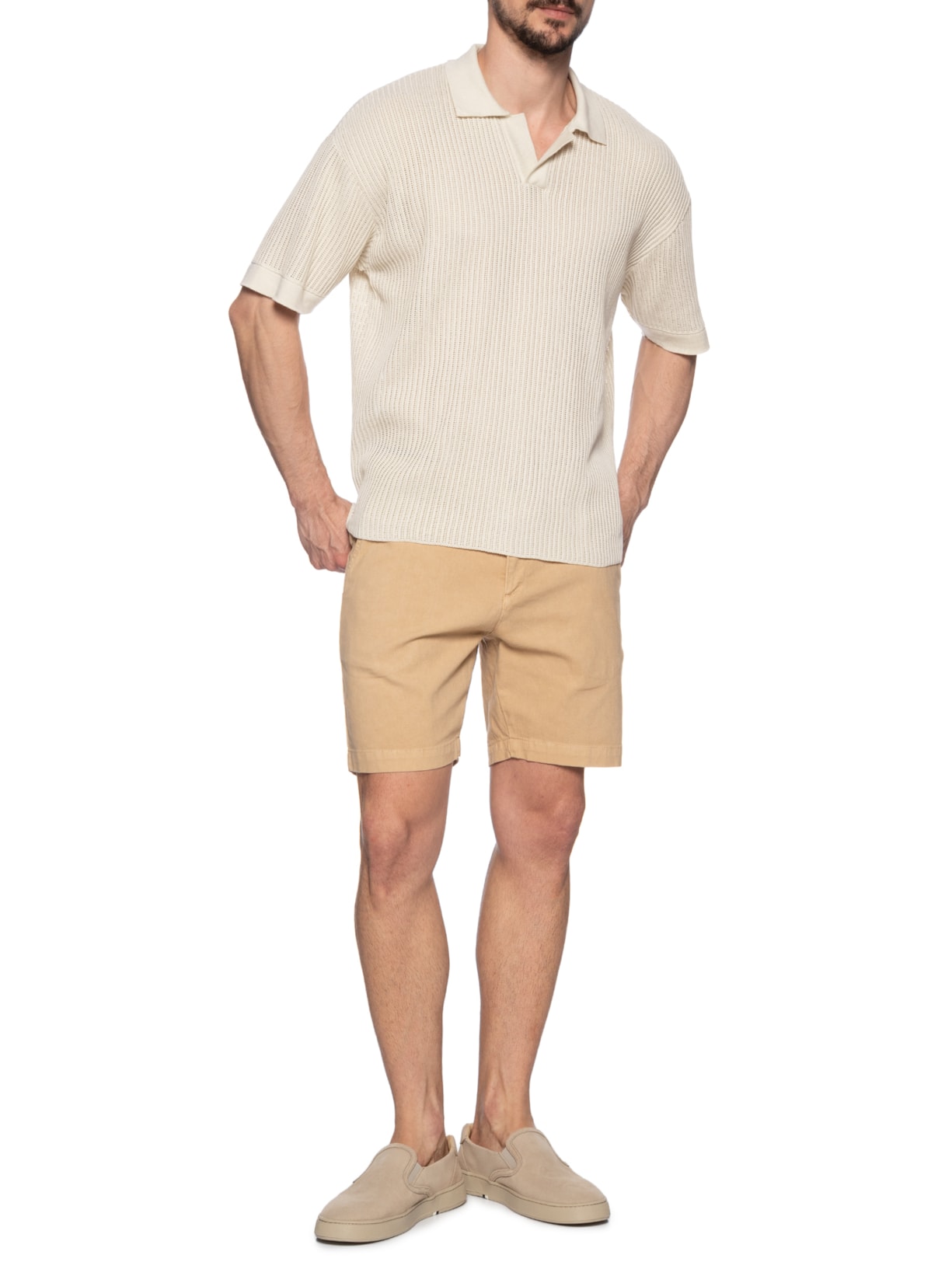 Pólo Masculina Manga Curta Over Tricot Bege Osklen