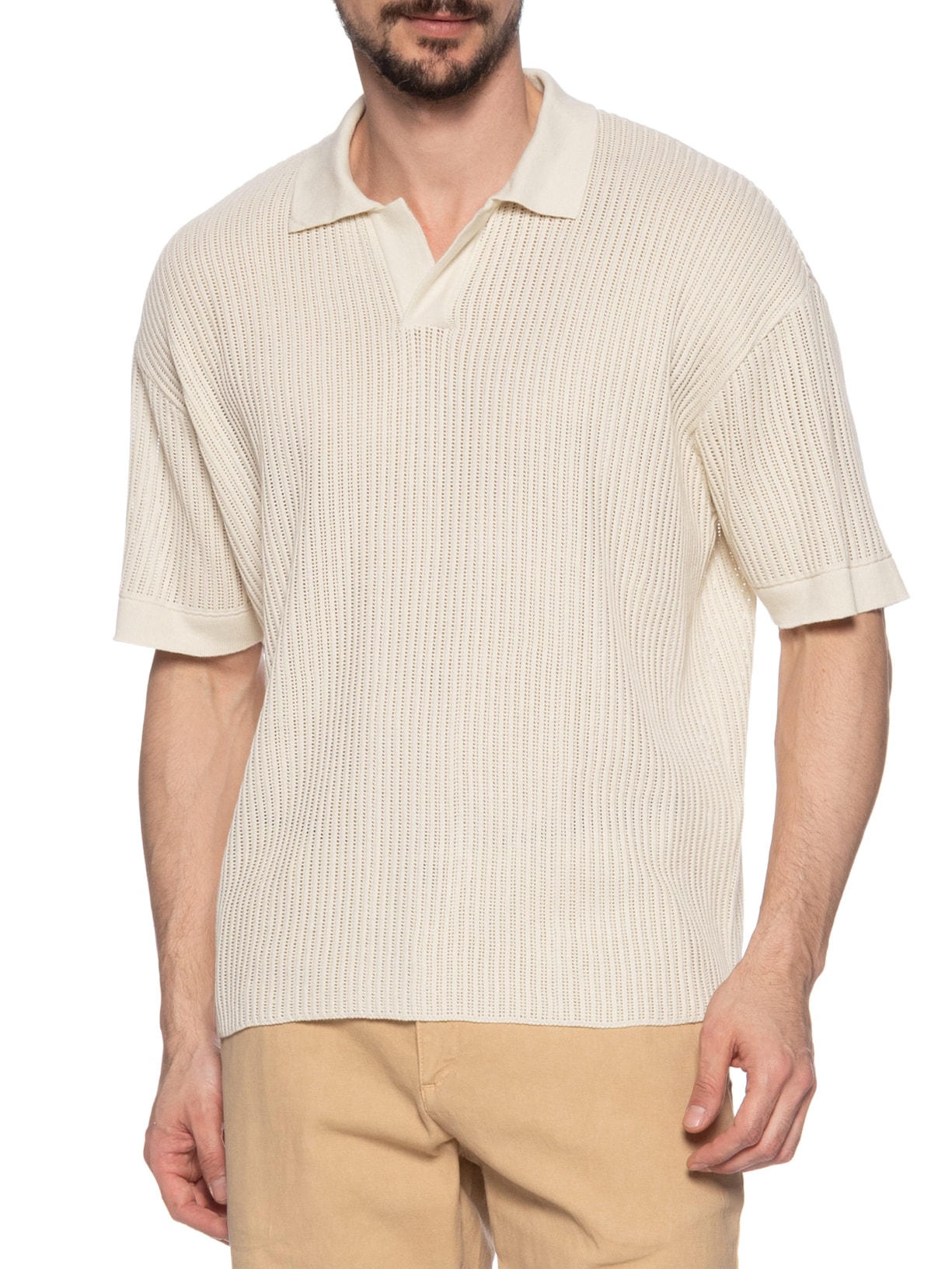 Pólo Masculina Manga Curta Over Tricot Bege Osklen