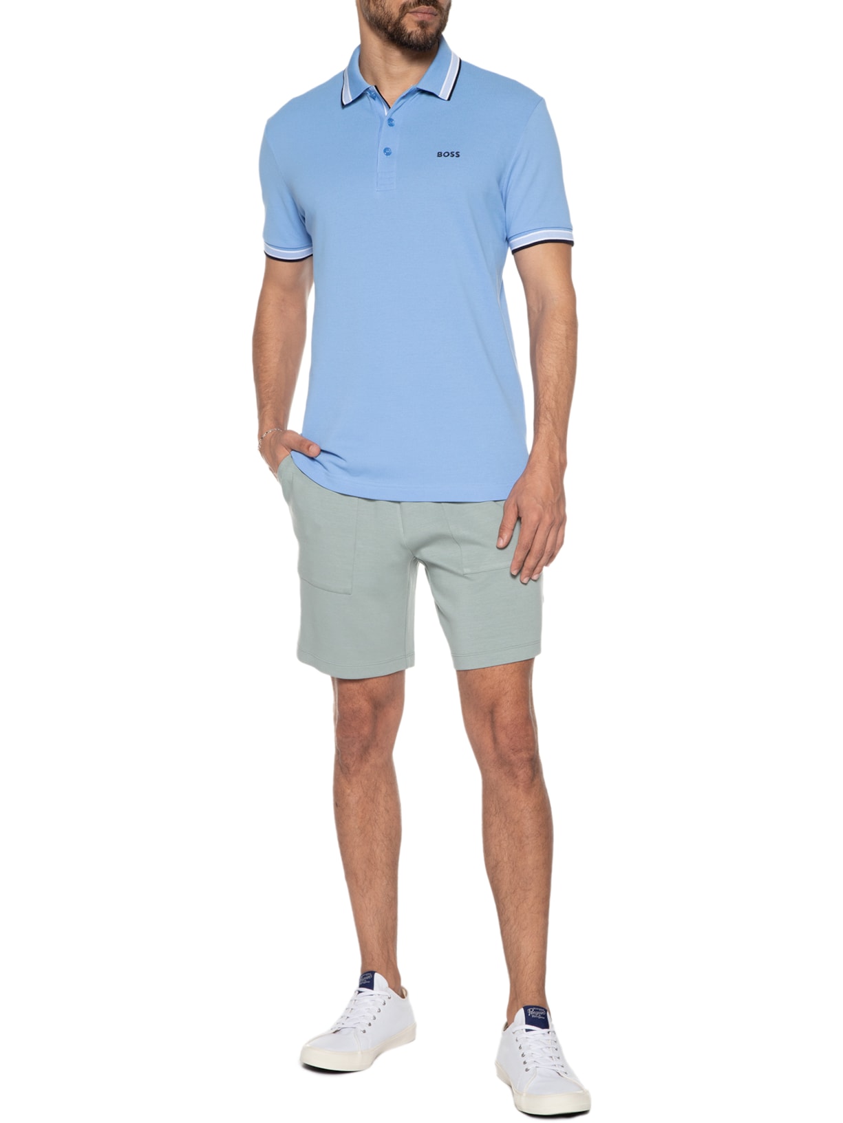 Polo Masculina Manga Curta Paddy Azul Boss